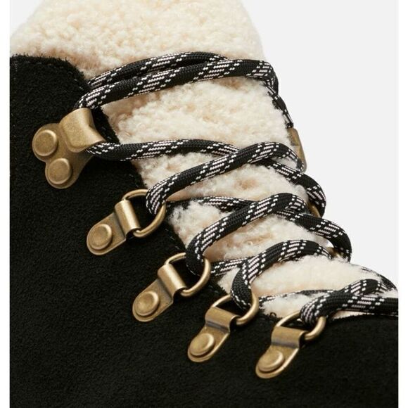 Sorel Women’s Black Cream Hi-Line Hiker Cozy Boot Waterproof Suede Upper Faux Sh - Picture 5 of 12